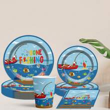 80 件/套海洋捕鱼主题一次性派对餐具套装，包括纸盘、甜点盘、纸杯、餐巾，适用于生日派对、家庭聚会 - 彩色 - 查看 1