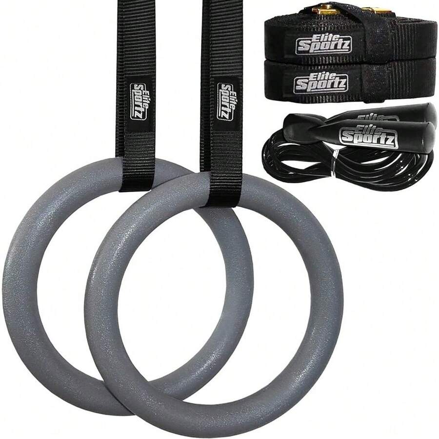 Gymnastic Rings - Exercise Ring Set For Total Body Strength Training & Pull Ups W/Secure Buckles & Straps - 2 Non Slip  Rings, Indoor Workout Equipment - 1 - View 1