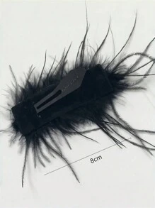 1个优雅黑色羽毛发夹，甜美少女ins风派对发饰，时尚发饰夹爪发夹发卡，学生用品，大学，发饰，头部饰品，女士发饰 - 黑色 - 查看 3