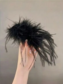 1个优雅黑色羽毛发夹，甜美少女ins风派对发饰，时尚发饰夹爪发夹发卡，学生用品，大学，发饰，头部饰品，女士发饰 - 黑色 - 查看 2