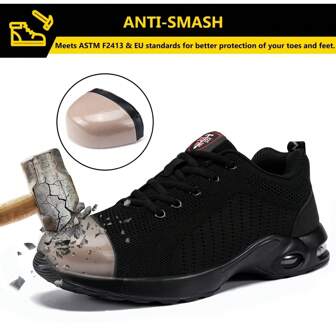 Zapatos con puntera de acero para mujeres, ligeros y cómodos, con suela antideslizante, amortiguación y a prueba de pinchazos. Zapatos indestructibles para trabajo seguro