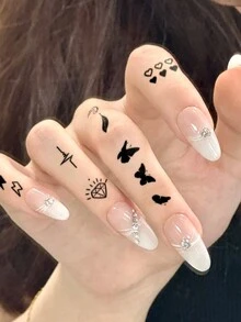 STARTTOOS Hình xăm dán tạm thời vân tay tối giản màu đen, hình bướm nhỏ, kim cương, lông vũ, nốt nhạc, tia sét, mặt trời, trái tim, thiết kế Y2K, tự làm cho hội nghị anime, lễ hội hóa trang, lễ hội âm nhạc, ngày Valentine, quà tặng tiệc tùng, hình xăm dán chống thấm nước, chân thực cho cổ tay, mắt cá chân, vai, cổ, xương quai xanh - màu đen - Xem 3