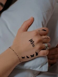 STARTTOOS Hình xăm dán tạm thời vân tay tối giản màu đen, hình bướm nhỏ, kim cương, lông vũ, nốt nhạc, tia sét, mặt trời, trái tim, thiết kế Y2K, tự làm cho hội nghị anime, lễ hội hóa trang, lễ hội âm nhạc, ngày Valentine, quà tặng tiệc tùng, hình xăm dán chống thấm nước, chân thực cho cổ tay, mắt cá chân, vai, cổ, xương quai xanh - màu đen - Xem 5