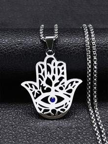 空心哈姆萨之手吊坠项链不锈钢金银幸运手掌蓝色火鸡眼项链宝石项圈 - 項鍊 - 查看 10
