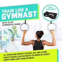 Gymnastic Rings - Exercise Ring Set For Total Body Strength Training & Pull Ups W/Secure Buckles & Straps - 2 Non Slip  Rings, Indoor Workout Equipment - 1 - View 2