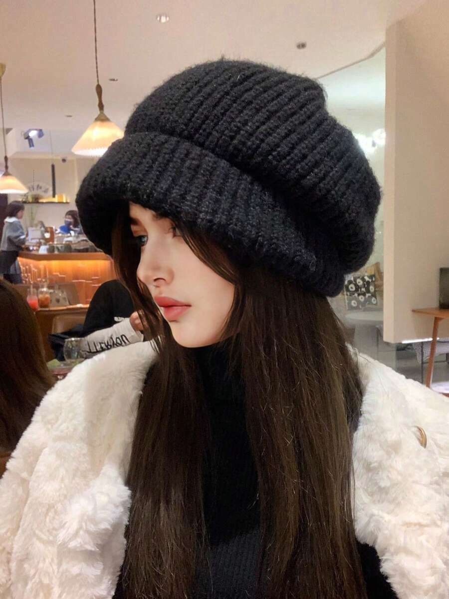 1 件女式针织帽，厚实保暖内衬耳罩冬季帽，蓬松休闲优雅复古街头时尚百搭头饰，适合户外、滑雪、骑自行车、旅行、派对、日常使用 - MM1192 - 查看 1
