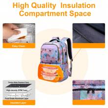 午餐背包，隔热冷藏背包午餐盒，男女通用，15.6 英寸 RFID 屏蔽笔记本电脑背包，带 USB 端口午餐袋，适用于工作旅行书包午餐手提袋冷藏盒收纳袋，女士可爱午餐包 Tiffin 包小卡通，适合女士儿童女童女童女士午餐盒袋，学校用品配件 - 粉色 - 查看 6