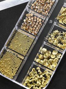 Juego de 12 rejillas de charms para uñas con cuentas 3D de caviares, cristales de imitación y diseños inspirados en el océano - 12 tamaños, que incluye conchas de aleación, abulón, caballito de mar, estrella de mar, caracol y perlas para manualidades de manicura DIY