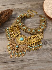 Collar bohemio de moda vintage multicapa, collar gargantilla con colgante en forma de gota de agua y flecos, accesorio casual para fiestas para mujeres - Mariposa - Ver 15