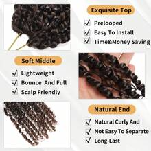 Passion Twist 钩针编织发，Passion Twist 发 10/14/18/22 英寸 1/5/9 包预扭 Passion Twist 钩针编织发，适合波西米亚风预圈 Passion Twist 编织发，末端卷曲，T30 - 漸層棕色 - 查看 3