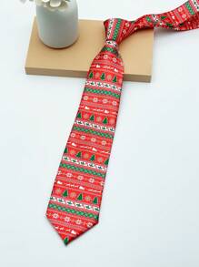 1 件男士 8 厘米圣诞树印花领带，圣诞节装饰配件 - 彩色 - 查看 3