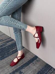 女士时尚百搭通勤平底便鞋 - 酒紅色 - 查看 5