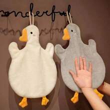 1pc Cartoon Goose Hand Towel, Fast-Drying Coral Fleece Towel With Strong Water Absorption, Suitable For Hanging In Kitchen, Bathroom, And Bedroom (Gray) Back To School Dish Cloths Kitchen Towel