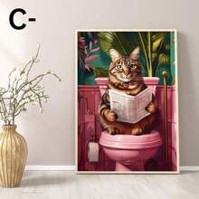 Bộ 1, Tranh in mèo buồn cười màu xám, Tranh in mèo phòng tắm hợp thời trang, Áp phích nhà vệ sinh buồn cười, Áp phích mèo buồn cười, Nghệ thuật treo tường vui nhộn để trang trí phòng tắm Trang trí nhà, Áp phích vải, Trang trí tường vải cho nhà, Phòng khách, Phòng tắm, Không có khung - Nhiều màu - Xem 11