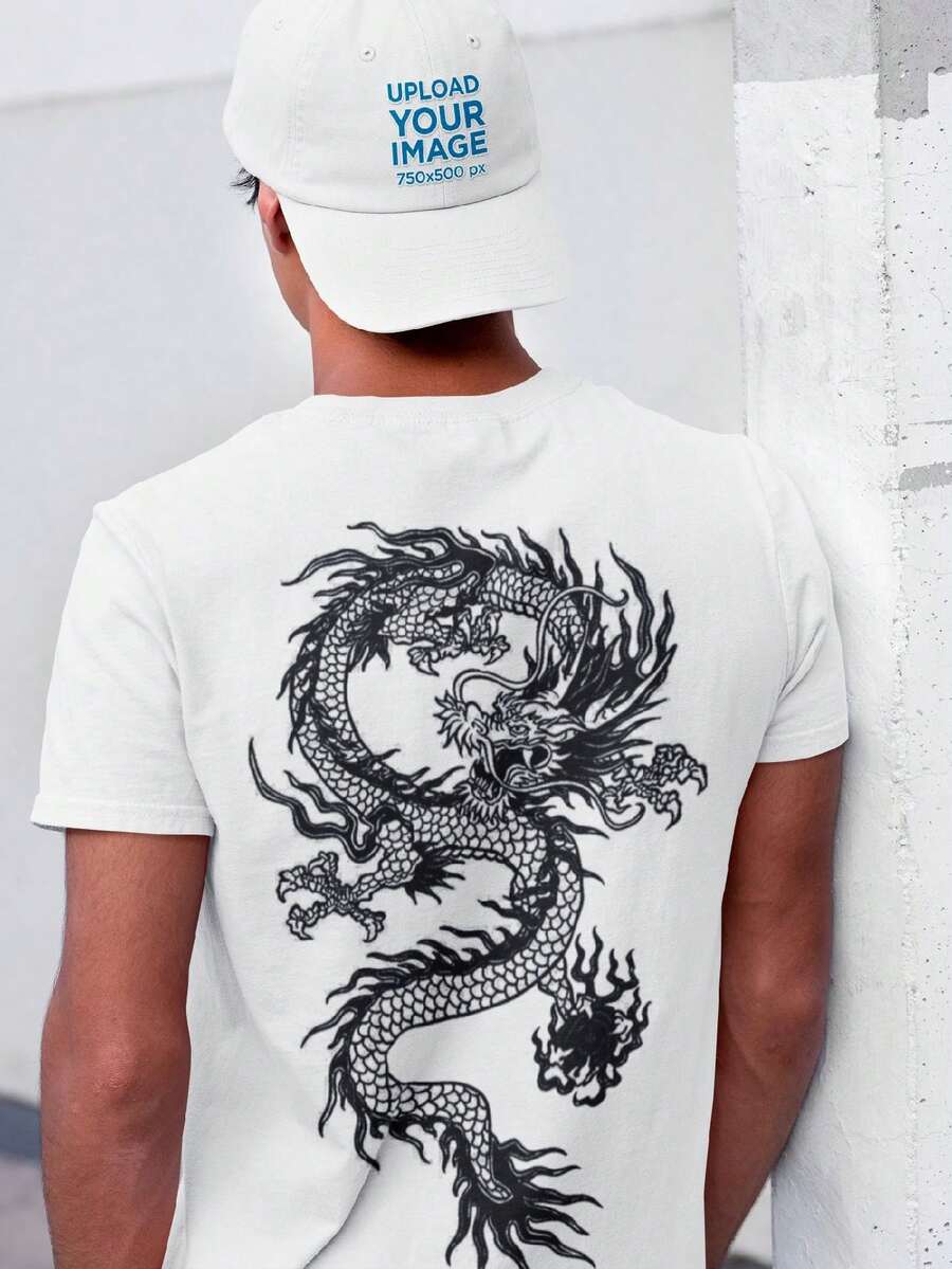 Men's T-Shirt 100% Cotton Premium Dragon Shirt Streetwear - 白色 - 查看 1