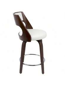 Cecina Mid-Century Modern Counter Stool With Swivel In Cherry And White Faux Leather By LumiSource - Set Of 2,StyleSpace - 1 - 查看 3