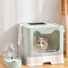 Maison de Toilette Chat Anti Odeur,  Bac à Litière pliant pour chat, Bac Respirant avec pelle tiroir, 51x41x38cm