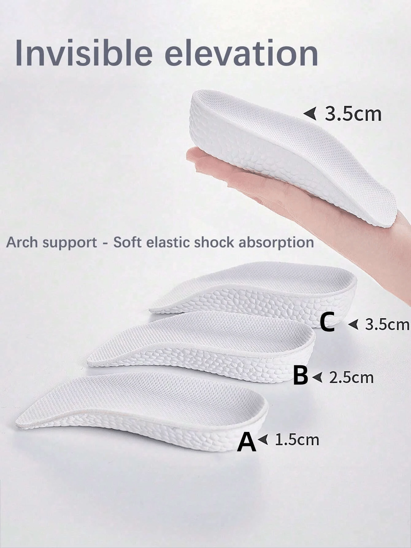 1 双男女通用 3/4 高隐形鞋垫，带足弓支撑，防疲劳柔软鞋垫，适合靴子、运动鞋、休闲鞋、踝靴、帆布鞋和各种鞋类 - 白色 - 查看 1
