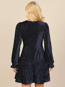 Midnight Velvet V-Neck Long Sleeve Silver Lining Ruffle Dress - MIDNIGHT VELVET - View 2