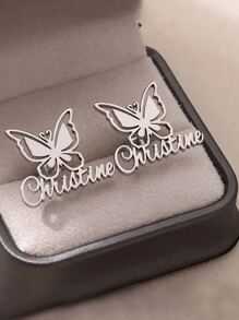 1 Stück Schmetterling Personalisierten Namen Ohrringe, 18K Vergoldet Retro Elegant Edelstahl, Individuelle Schmuckstücke geeignet für Geburtstage, Jahrestage, Hochzeiten, Brautjungfern Geschenke, Weihnachten, geeignet für alle Jahreszeiten - ein Paar