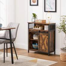 VASAGLE Storage Cabinet, Sideboard, With Sliding Barn Door, Open Compartment, Adjustable Shelf, Industrial Style, For Entryway, Living Room, Kitchen, Office, Rustic Brown And Black - Brown - View 3