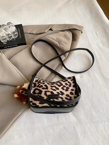 时尚圆形水桶大容量纯色豹纹印花托特包单肩包 - 卡其色 - 查看 8