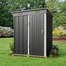 Bealife 5' X 3' Outdoor Metal Shed With Locking Door, Garden Tool Shed With Vent And Pitched Roof For Garden, Patio - Grey - View 4