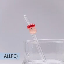 1支/2支/1套可爱动物造型可重复使用玻璃吸管，卡通蘑菇、兔子、花朵和鸭子图案，弯曲透明防碎玻璃吸管餐具套装，配有清洁刷，适用于水杯、厨房配件、吸管装饰、冷饮、奶茶、咖啡、果汁、冰沙，居家、餐厅、鸡尾酒会、返校季、送给女友/男友、父母、朋友的趣味礼物、节日用品。 - 款式1 - 查看 10