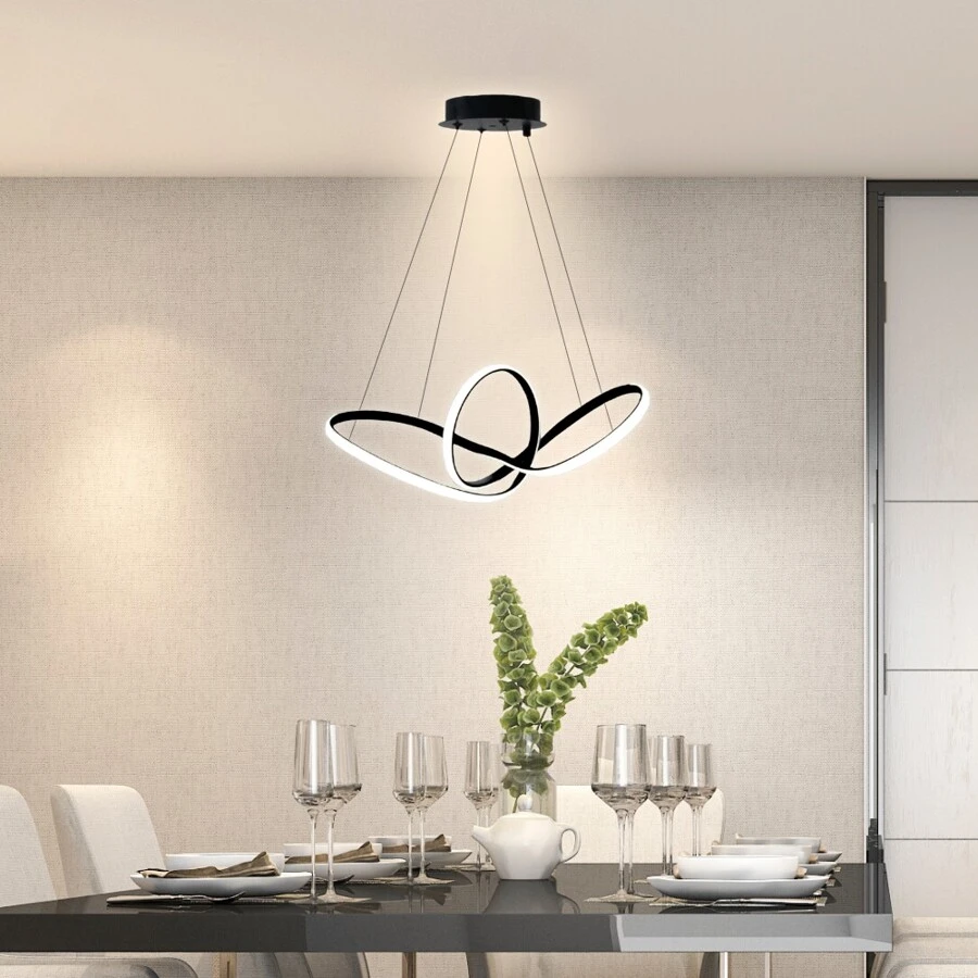 Luminaria Lustre Pendente Moderno de Teto LED Para Sala Infinito Dourado Brilhante 45w Bivolt 3 Cores em 1 Luxuoso Wave - Preto - Visão 1
