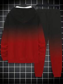 Men's 2 Pieces Tracksuit With Gradual Leopard Print, Hoodie And Sweatpants Suit For Sports/Outdoor/Running, Men's Wear, Plus Size - Red - View 2