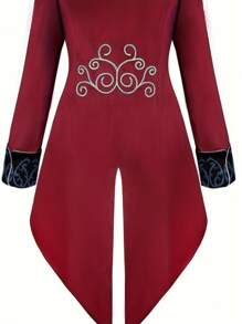 Nuevo abrigo de cola de golondrina medieval retro punk con bordado largo para hombres, para Halloween - Burdeos - Ver 4