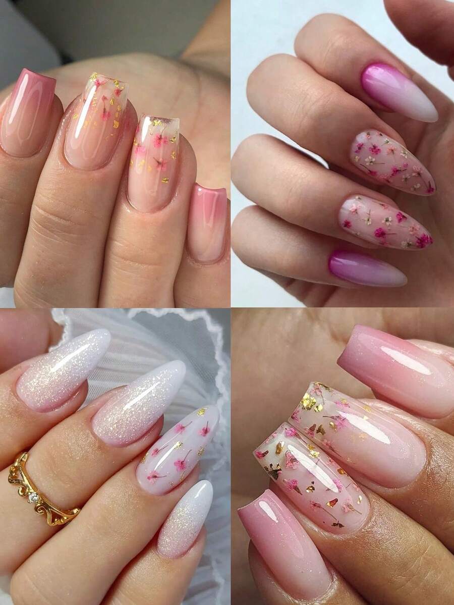 2 Bottles Of Nail Accessories Artificial Mixed Pink Flowers Broken