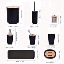 8 pièces, accessoires de salle de bain de luxe en plastique et bambou, distributeur de savon, porte-savon, porte-brosse de toilette, porte-brosse à dents, gobelet, plateau de vanité, distributeur de cotons-tiges, cadeau d'anniversaire, pendaison de crémaillère, Noël, coffret cadeau de vacances (blanc, noir et gris) Rentrée des classes