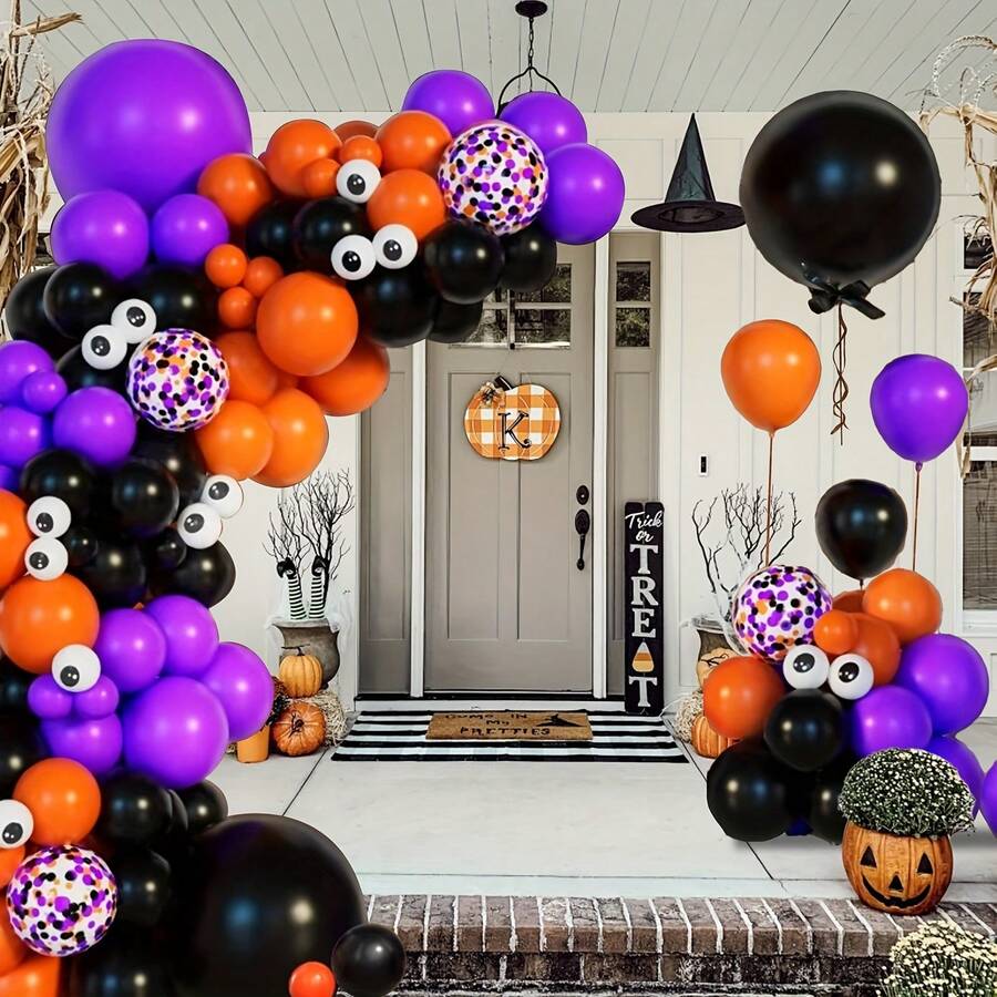 147Pcs 2024 Halloween Themed Balloon Set Chain Arch Set Halloween Blood Handprint Balloon Decoration Halloween Party Balloon Supplies - 147Pcs Balloon Set(147 件氣球套裝) - 查看 1