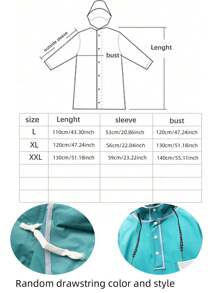 1pc Contrast Piping Split Thigh Hooded Raincoat - Green - View 2