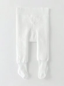 1件装女童加厚保暖内衬踩脚裤，秋冬季，纯色，适合儿童和青少年，婴儿幼儿打底裤袜 - 白色 - 查看 5