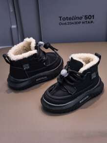 1 Pair Unisex Solid Color Flat Snow Boots, Wear-Resistant Anti-Slip Baby Ankle Boots, Fashion Versatile Thermal Lined Children Outdoor Boots, Suitable For Autumn/Winter - Black - View 5