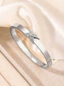 1pc Elegant 18k Gold-Plated Bracelet With X-Studded Details, Perfect For Special Occasions And Daily Wear. A High-Quality Christmas Gift For Her - Bracelet - View 5