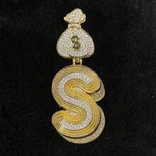 DUBSS 1 Piece Prong Setting Pendant Iced Out Initial Necklace For Men Gold Plated Hip Hop Fashion Jewelry Money Bag Bail - Letter - View 31