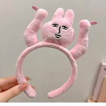 1pc Fun Pink Bunny Fluffy Headband, Grab Bangs Hair Accessory - Multicolor - View 10