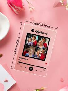 1pc Customized Music Plaque, Can Add Multiple Photos And Text, Ideal For Valentine's Day Gift, Unisex, Can Be Used As Album Cover Or Room Decor, Customized Acrylic Music Song Plaque With Photos And Text, Great For Anniversary, Unique Personalized Gift For Her - Multi-picture-Customized 4 photos-Black - View 7
