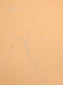 Stonefans 性感金属圆形水钻乳头链首饰女式流苏乳头胸罩链无穿孔身体配饰 - 銀色 - 查看 2