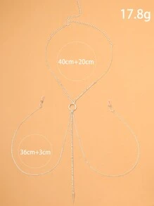 Stonefans 性感金属圆形水钻乳头链首饰女式流苏乳头胸罩链无穿孔身体配饰 - 銀色 - 查看 3
