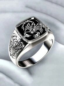 1pc Copper Material Fashion Scorpion Totem Enamel Black Ring, Classic Accessory For Men - Black - View 1