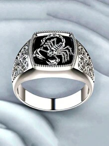 1pc Copper Material Fashion Scorpion Totem Enamel Black Ring, Classic Accessory For Men - Black - View 2