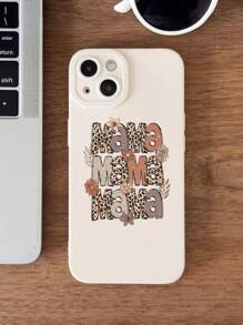 Animal 1pc Minimalist Leopard Print "MAMA" Leaf & Flower Pattern Cat Eye Retro White Full Cover Phone Case Compatible With IPhone 11/12/13/14/15 Pro Max