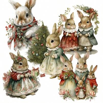 90-102pcs Christmas Themed Sticker With Victoria Time Fashion Dress, Cute Rabbit, Snowman Family Patterns, With Pinenut, Redberry, Floral Patterns, Suitble For Xmas, Winter Theme, Scrapbooking, Junkjournal, Bottle Stickers, Album Decor, Paper Craft, Adventrue Booking Decor.