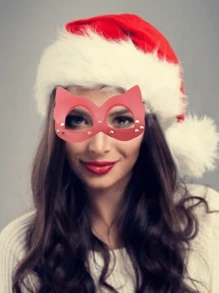 1 件圣诞红色 PU 皮革猫面具，适合女士，化妆舞会眼罩或超级英雄面具，适合圣诞派对角色扮演服装，适合狂欢派对 - 紅色 - 查看 6