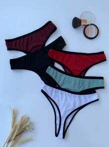 Kit com 4 Calcinhas Fio Dental em Canelada Malha de algodão Não Marca Lingerie Feminina