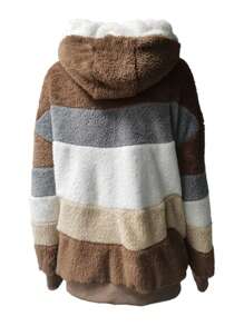 Women Thermal Coat, Variegated Color Zipper Open Front Oversize Overcoat In 8 Colors - Khaki - View 2